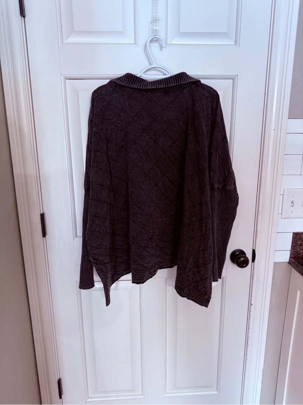 Free People Shiloh 3/4 Zip Quilted Low-High Sweatshirt Charcoal Size Large 25645